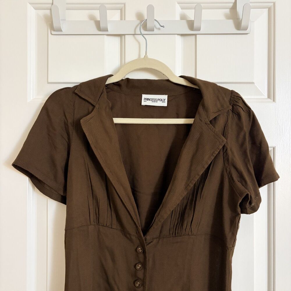 Princess Polly Pique Button Down Mini Dress Brown NWT - Picture 7 of 12